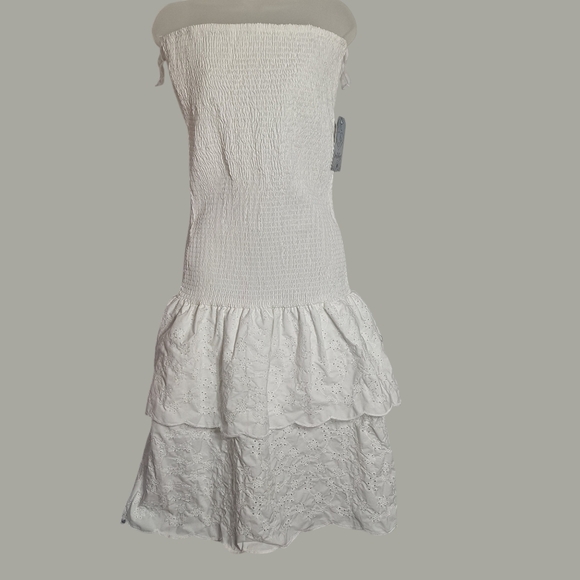 J For Justify Womens Dress White Strapless Smocked Tiered Ruffle Stiff Bodice XL - Picture 3 of 10